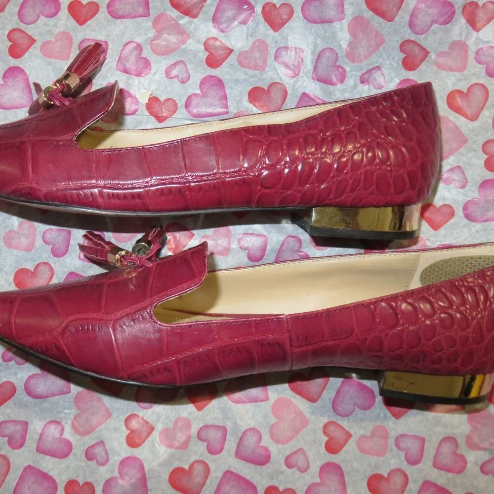 Lord & Taylor Mulberry Purple Croc Embossed Italian Leather Loafers sz 41 or 11